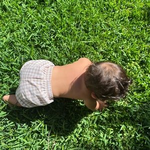 Baby gender neutral gingham brown white shorts
